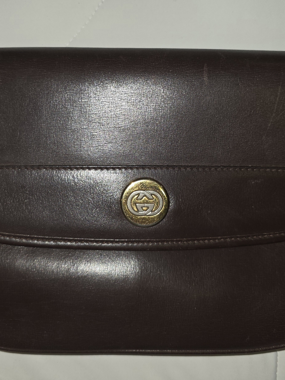 Gucci Vintage Brown Leather GG Logo Flap Crossbody Bag